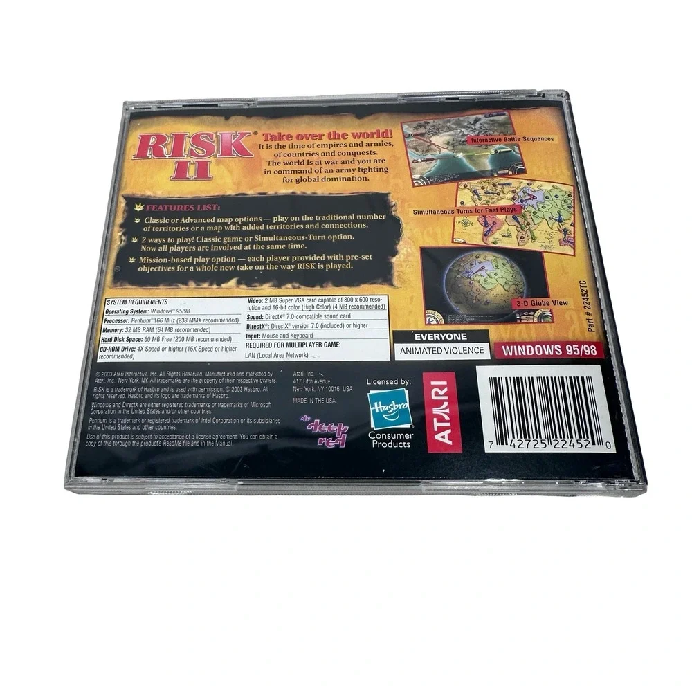 Risk II PC CD-ROM Game Windows 95 98 Atari Strategy Board Game 2003 Jewel Case